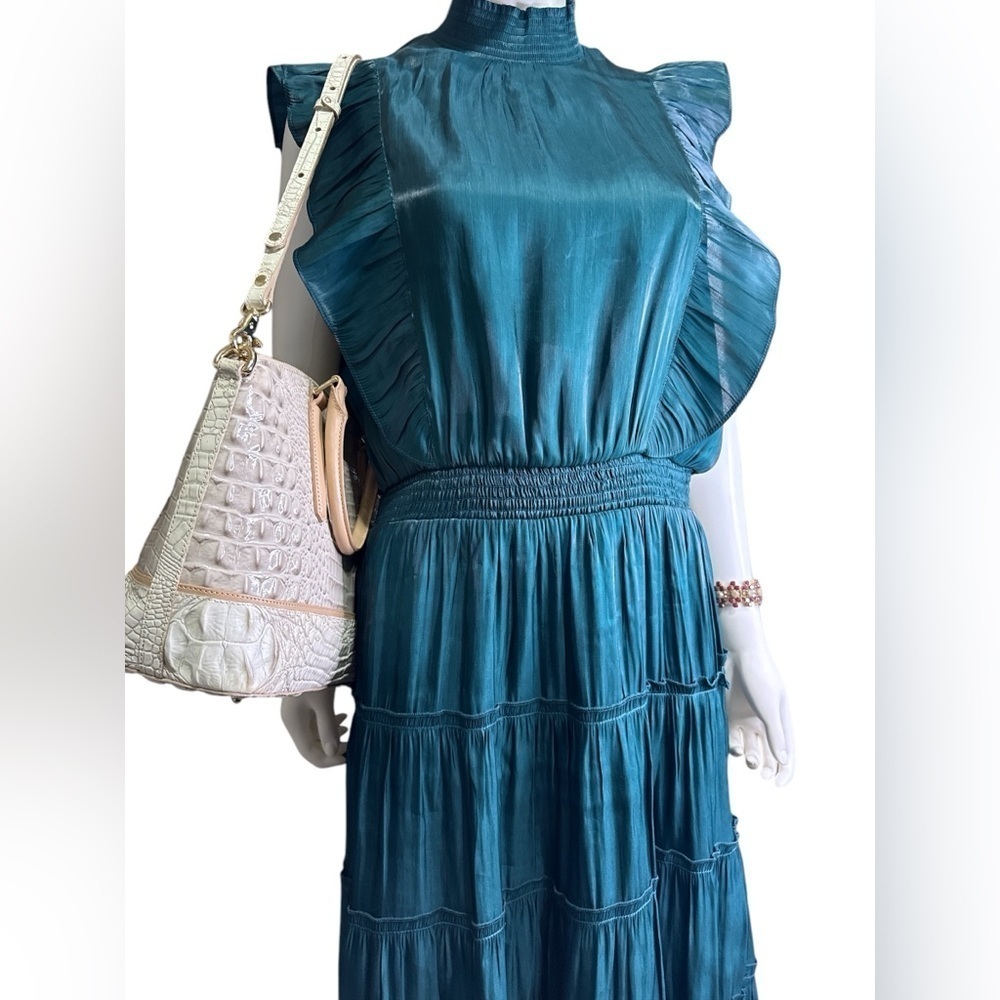 Grey Collective Teal Smocked Waist Midi Dress With Ruffled Sleeves Size L, NWT - Picture 5 of 10